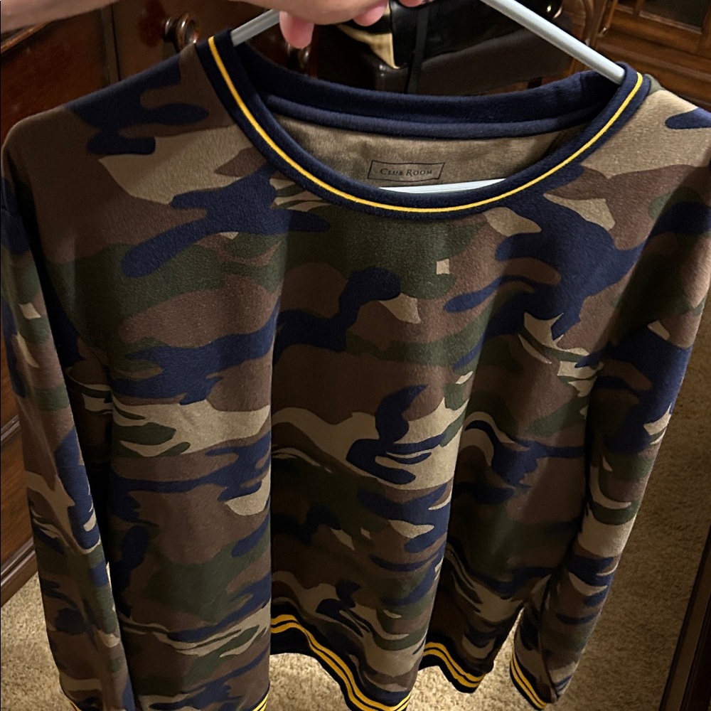 Club Room Camouflage Sweater with Yellow Accents